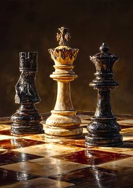 Regal Chess Pieces Dramatic Still Life