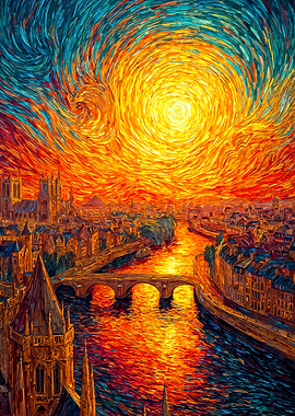 Paris Sunset Van Gogh Style