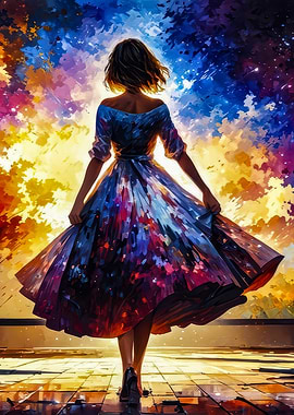 Woman in a colorful dress