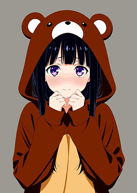 Anime Girl in Bear Hoodie
