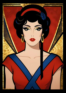 Art Deco Gold and Red Woman Portrait