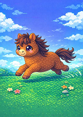Cute Pony Running in a Field