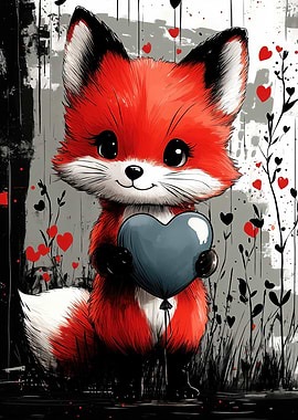 Cute Fox Holding a Heart Balloon