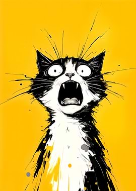 Scared Black and White Cat