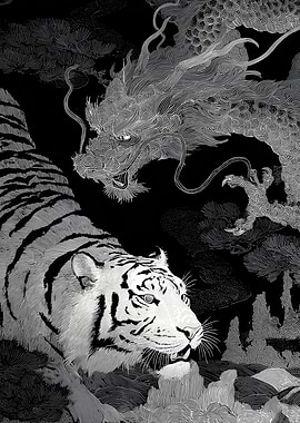 Dragon and Tiger in Black and White