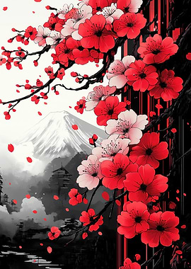 Cherry Blossoms with Mount Fuji