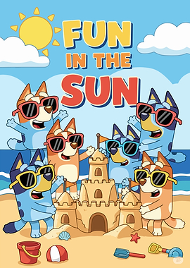 Bluey characters at the beach