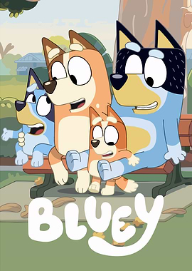 Bluey Family on a Park Bench