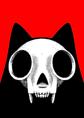 Cat Skull with Red Background