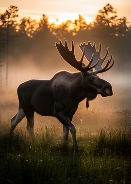 Majestic Moose in Misty Sunrise