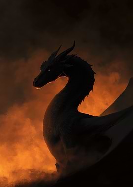 Dark Dragon in Fiery Mist