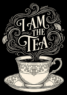 I Am The Tea Poster, Vintage Teacup Wall Art, Elegant Floral Quote Print