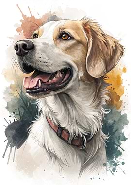 Watercolor Portrait of a Happy Dog