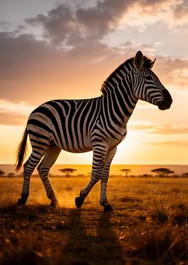 Zebra in African Sunset