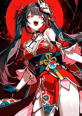 Anime Girl with Fox Mask