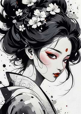 Geisha with Cherry Blossoms
