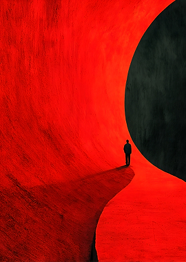 Man walking in a red tunnel