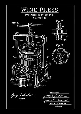 Vintage Wine Press Patent Drawing