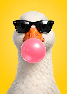 Goose with Sunglasses Chewing Bubble Gum