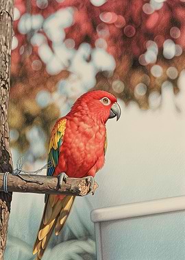 Vibrant Red Parrot Perched on a Branch