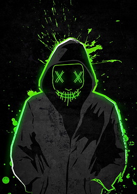 Neon Masked Figure with Green Splatter