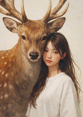 Young Woman Posing with a Deer