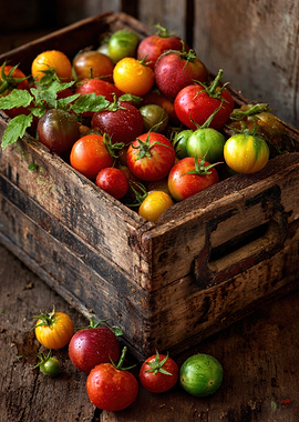 Rustic Crate of Fresh Tomatoes