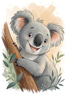 Cute Koala on a Tree Branch