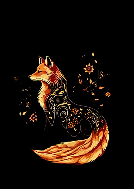 Artistic Fox with Floral Designs