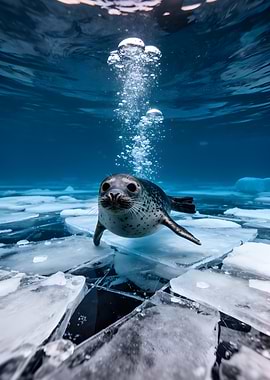 Seal surfacing through ice