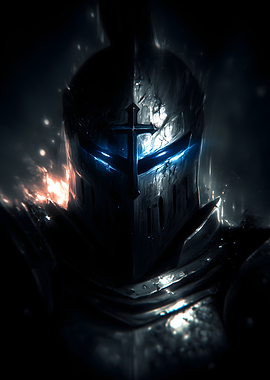 Knight crusader with Glowing Blue Eyes