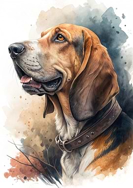 Watercolor Portrait of a Hound Dog