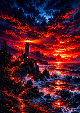 Dramatic Lighthouse Sunset