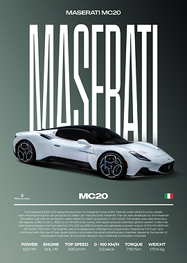 Maserati MC20 Sports Car Poster