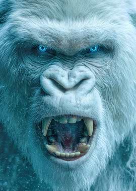 Fierce White Gorilla Blue Eyes Roaring