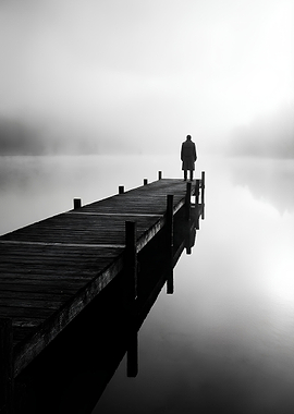 Minimalist Black and White Pier Fog Landscape Fine Art Photography