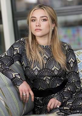 Florence Pugh in patterned dress