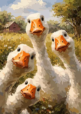 Four Geese Taking a Selfie