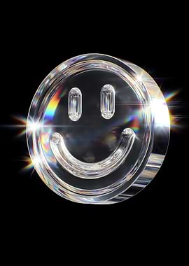 Crystal Smiley Face with Rainbow Refractions
