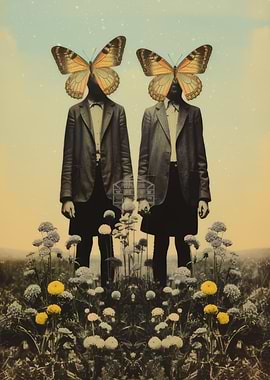 Surreal Butterfly Head Figures in Field