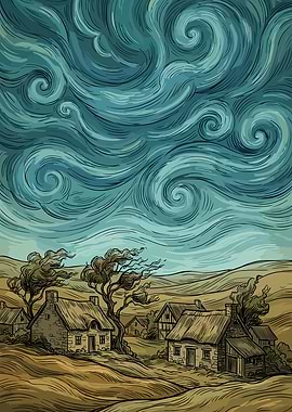 Stormy Sky Over Rural Village