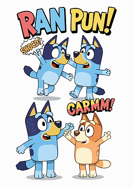 Bluey and Bingo characters with text