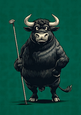 Bull holding a golf club