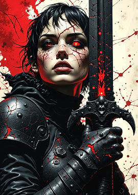 Dark Knight with Glowing Eyes and Sword