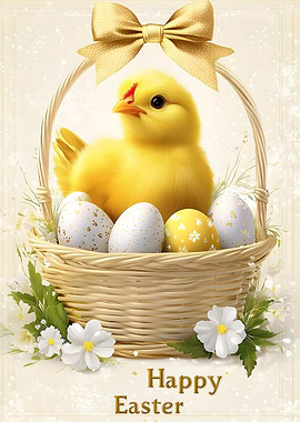 Cute Easter Chick in Basket