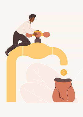 Man turning on money faucet