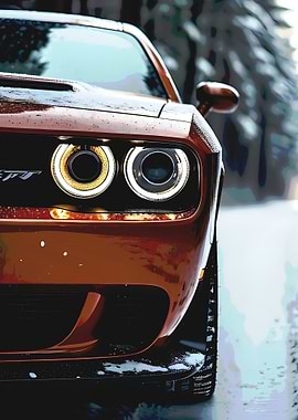 Dodge Challenger SRT Headlights in Snow
