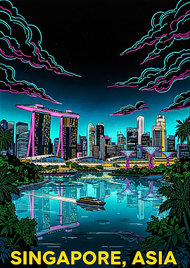 Singapore Skyline at Night