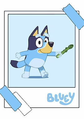Bluey holding asparagus