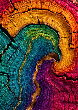 Vivid Abstract Rainbow Wood Rings Art